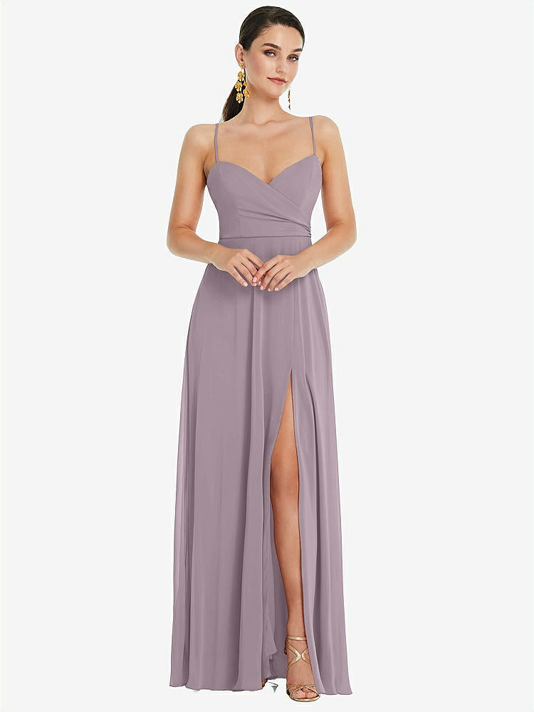 【STYLE: LB036】Adjustable Strap Wrap Bodice Maxi Dress with Front Slit 【COLOR: Lilac Dusk】