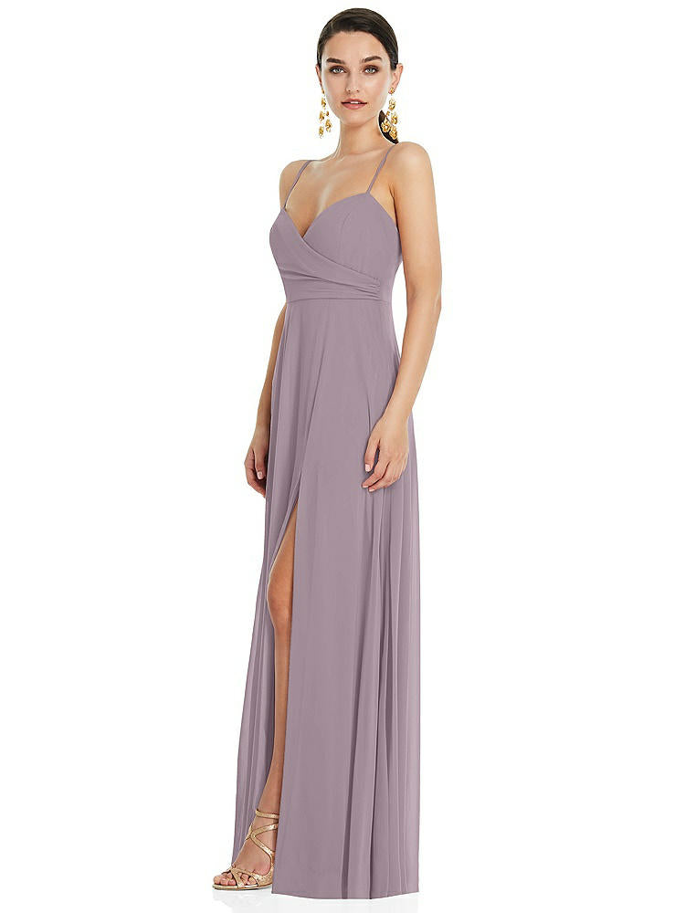 【STYLE: LB036】Adjustable Strap Wrap Bodice Maxi Dress with Front Slit 【COLOR: Lilac Dusk】