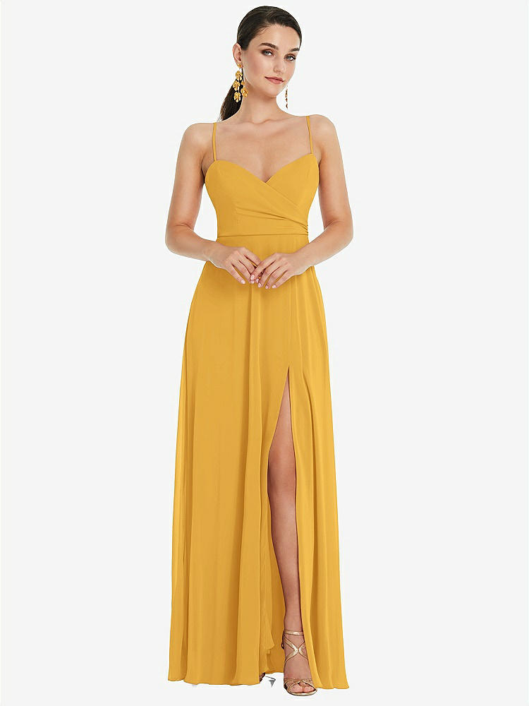 【STYLE: LB036】Adjustable Strap Wrap Bodice Maxi Dress with Front Slit 【COLOR: NYC Yellow】