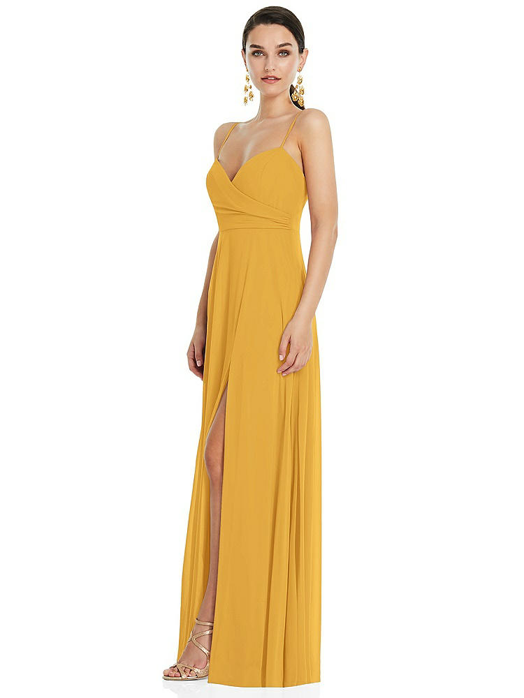【STYLE: LB036】Adjustable Strap Wrap Bodice Maxi Dress with Front Slit 【COLOR: NYC Yellow】