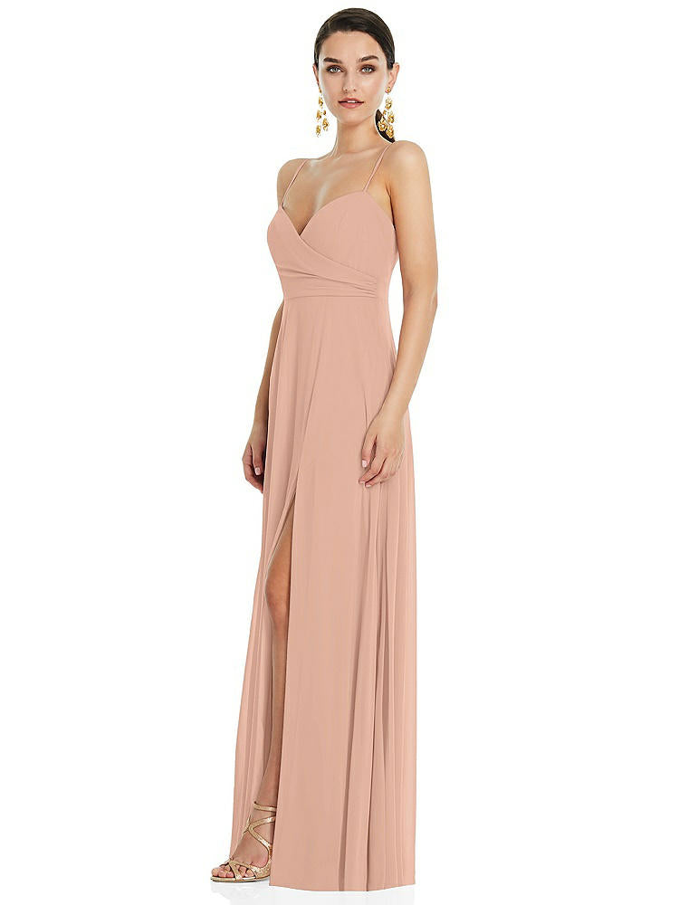 【STYLE: LB036】Adjustable Strap Wrap Bodice Maxi Dress with Front Slit 【COLOR: Pale Peach】