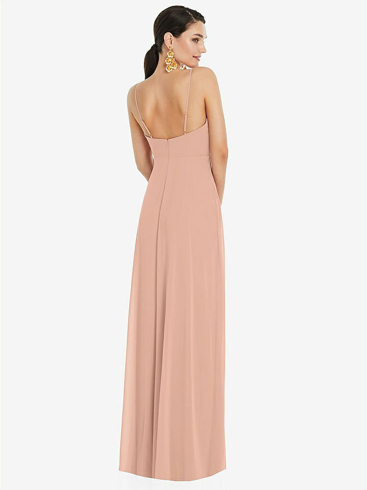 【STYLE: LB036】Adjustable Strap Wrap Bodice Maxi Dress with Front Slit 【COLOR: Pale Peach】