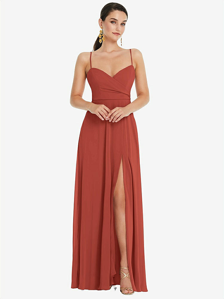 【STYLE: LB036】Adjustable Strap Wrap Bodice Maxi Dress with Front Slit 【COLOR: Amber Sunset】