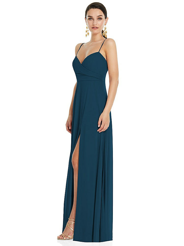 【STYLE: LB036】Adjustable Strap Wrap Bodice Maxi Dress with Front Slit 【COLOR: Atlantic Blue】