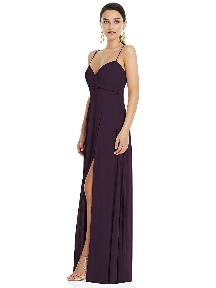 【STYLE: LB036】Adjustable Strap Wrap Bodice Maxi Dress with Front Slit 【COLOR: Aubergine】