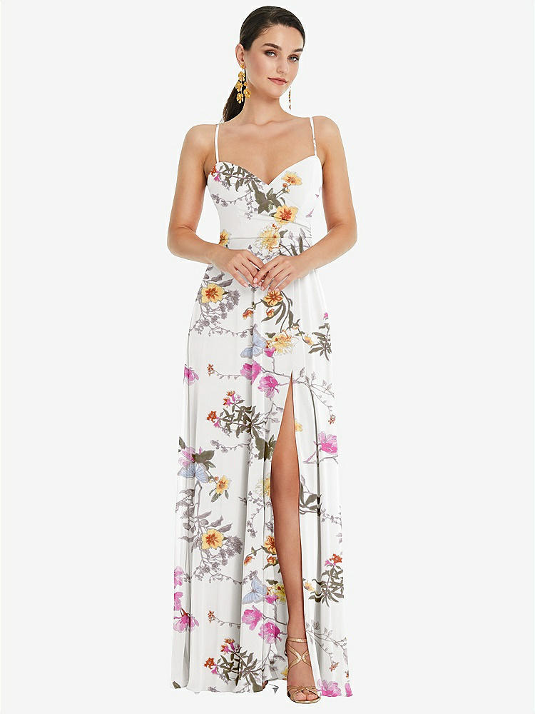 【STYLE: LB036】Adjustable Strap Wrap Bodice Maxi Dress with Front Slit 【COLOR: Butterfly Botanica Ivory】