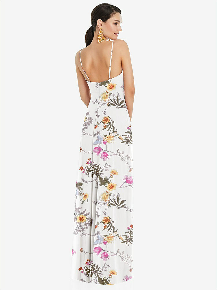 【STYLE: LB036】Adjustable Strap Wrap Bodice Maxi Dress with Front Slit 【COLOR: Butterfly Botanica Ivory】