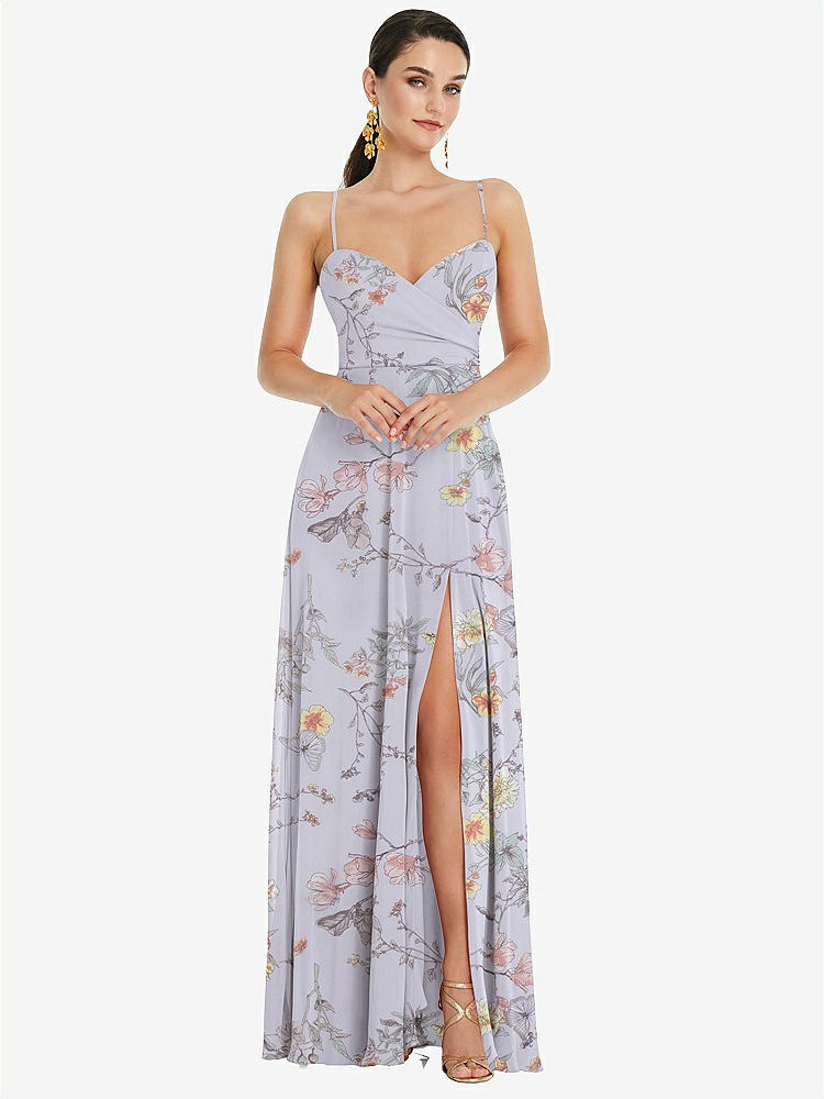 【STYLE: LB036】Adjustable Strap Wrap Bodice Maxi Dress with Front Slit 【COLOR: Butterfly Botanica Silver Dove】