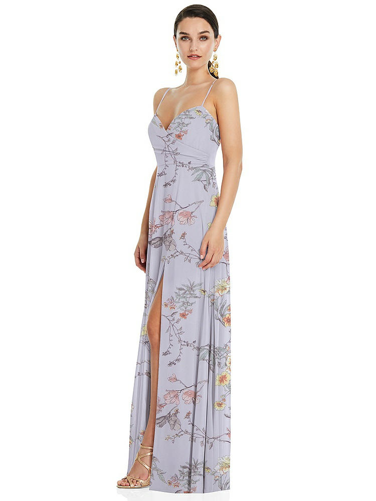 【STYLE: LB036】Adjustable Strap Wrap Bodice Maxi Dress with Front Slit 【COLOR: Butterfly Botanica Silver Dove】