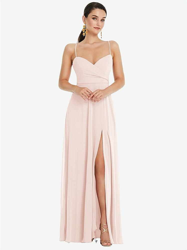 【STYLE: LB036】Adjustable Strap Wrap Bodice Maxi Dress with Front Slit 【COLOR: Blush】