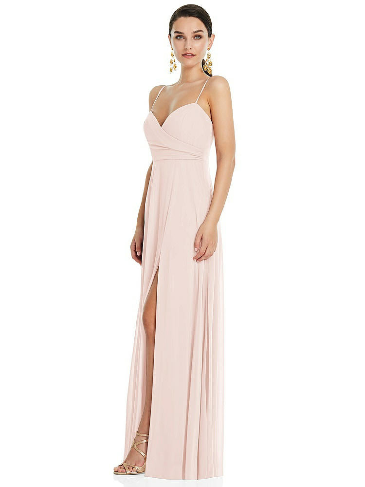 【STYLE: LB036】Adjustable Strap Wrap Bodice Maxi Dress with Front Slit 【COLOR: Blush】