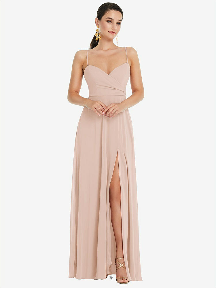 【STYLE: LB036】Adjustable Strap Wrap Bodice Maxi Dress with Front Slit 【COLOR: Cameo】