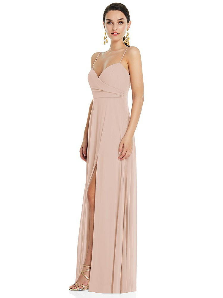 【STYLE: LB036】Adjustable Strap Wrap Bodice Maxi Dress with Front Slit 【COLOR: Cameo】