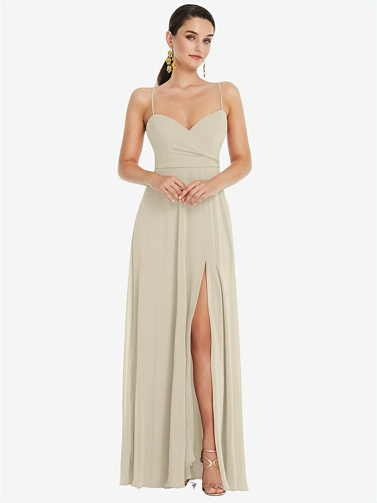 【STYLE: LB036】Adjustable Strap Wrap Bodice Maxi Dress with Front Slit 【COLOR: Champagne】