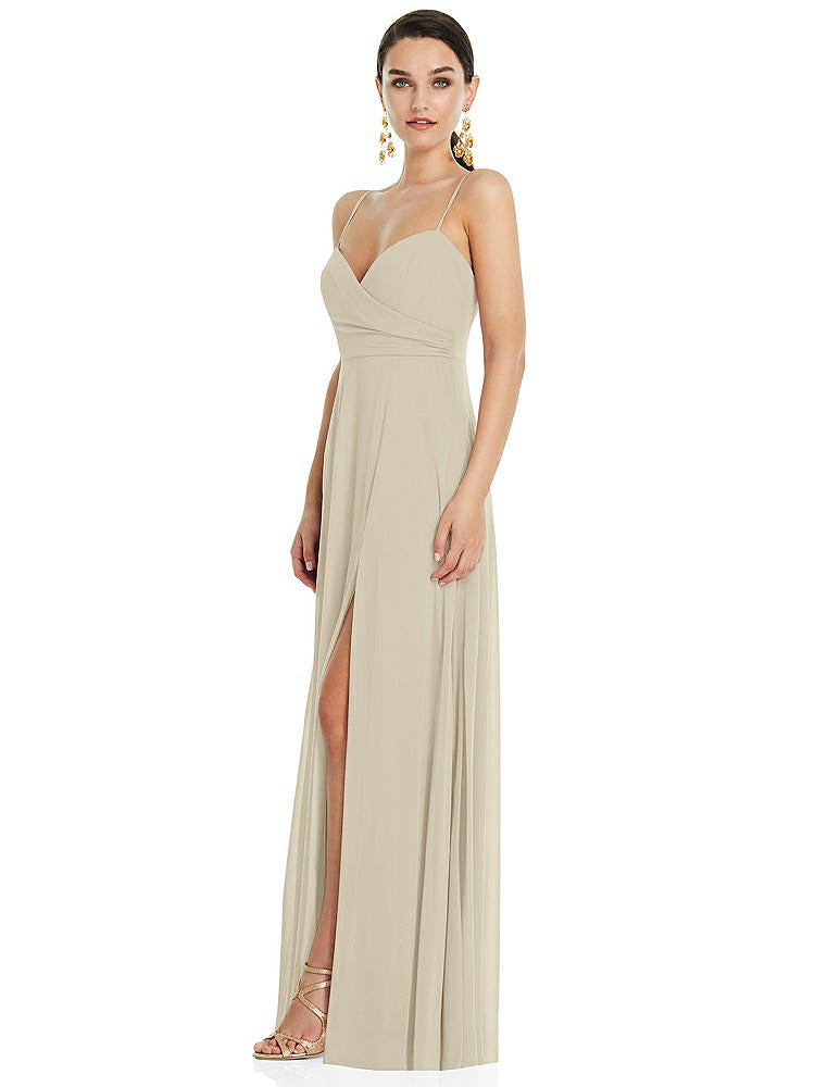 【STYLE: LB036】Adjustable Strap Wrap Bodice Maxi Dress with Front Slit 【COLOR: Champagne】