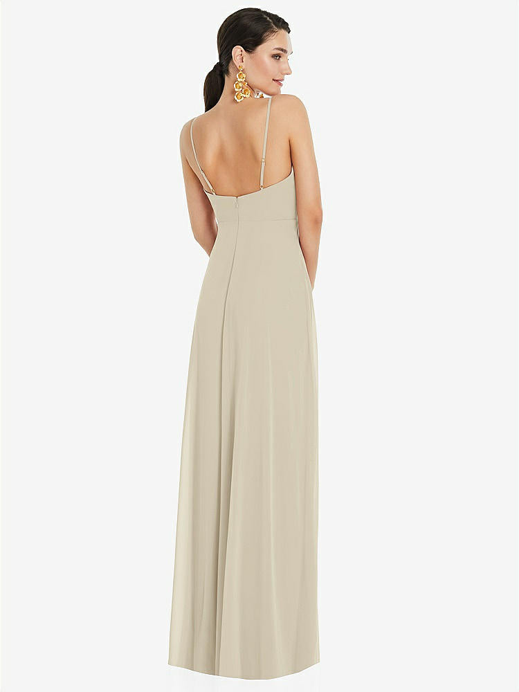 【STYLE: LB036】Adjustable Strap Wrap Bodice Maxi Dress with Front Slit 【COLOR: Champagne】