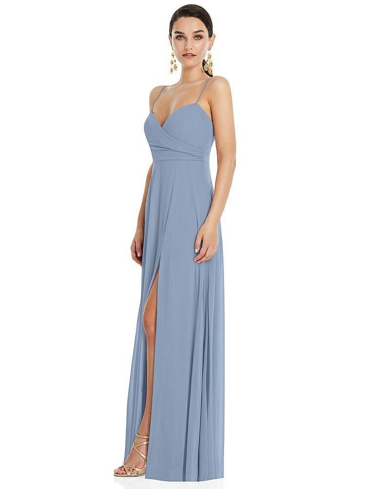 【STYLE: LB036】Adjustable Strap Wrap Bodice Maxi Dress with Front Slit 【COLOR: Cloudy】