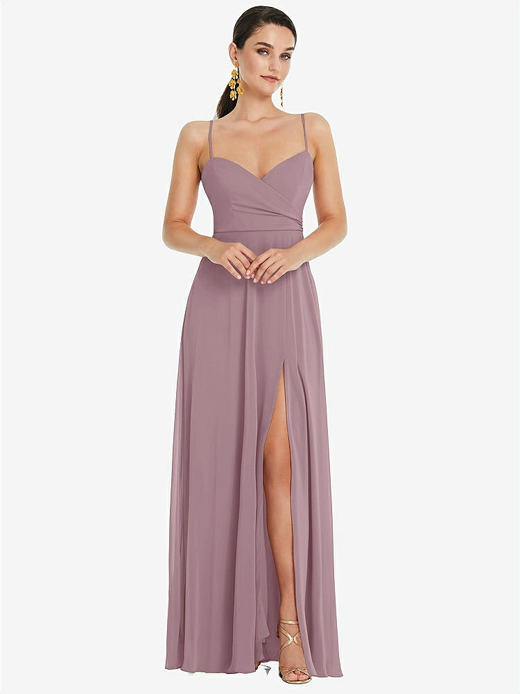 【STYLE: LB036】Adjustable Strap Wrap Bodice Maxi Dress with Front Slit 【COLOR: Dusty Rose】