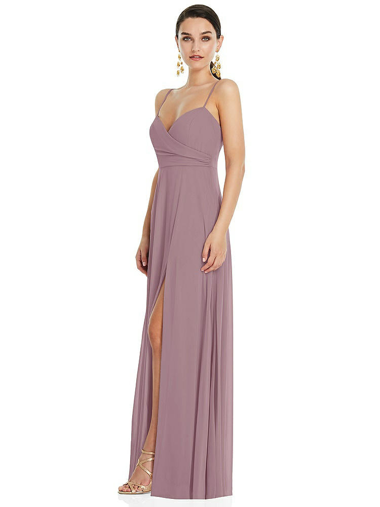 【STYLE: LB036】Adjustable Strap Wrap Bodice Maxi Dress with Front Slit 【COLOR: Dusty Rose】