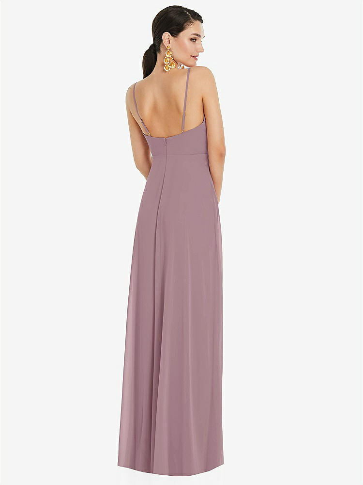 【STYLE: LB036】Adjustable Strap Wrap Bodice Maxi Dress with Front Slit 【COLOR: Dusty Rose】