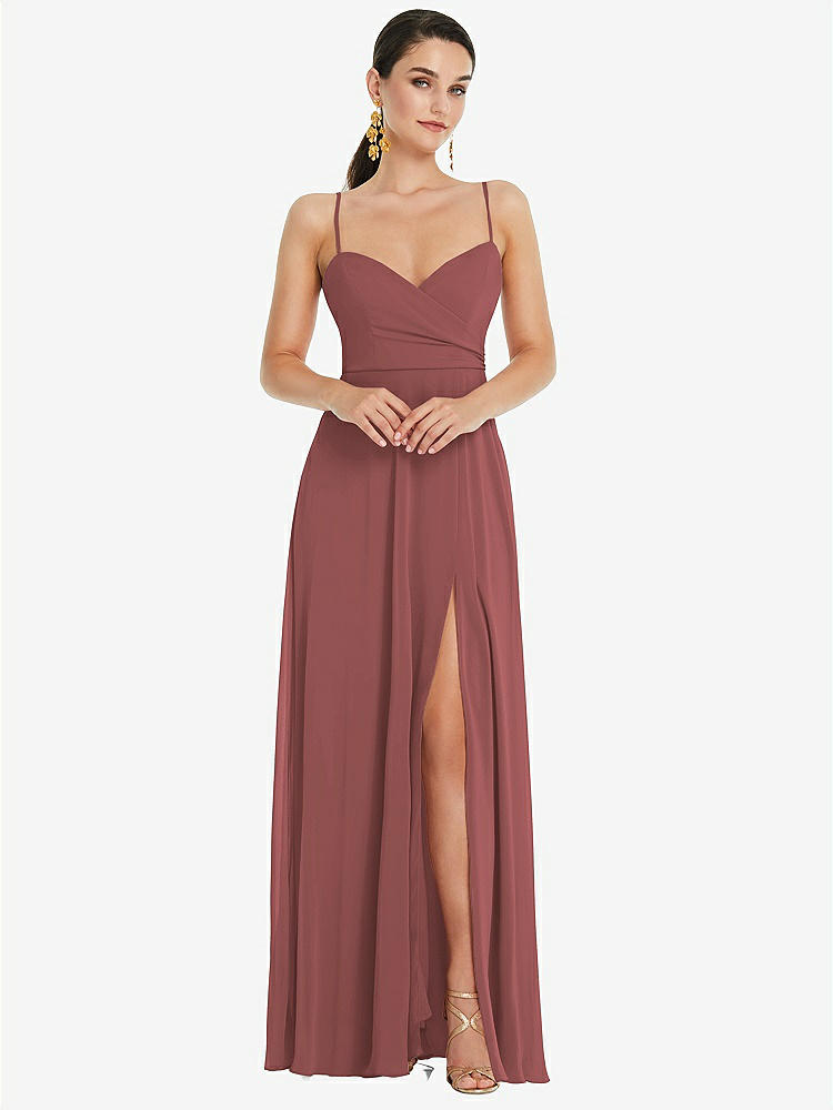 【STYLE: LB036】Adjustable Strap Wrap Bodice Maxi Dress with Front Slit 【COLOR: English Rose】