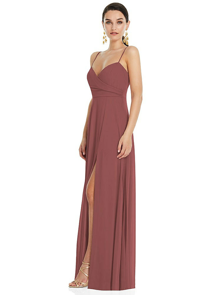【STYLE: LB036】Adjustable Strap Wrap Bodice Maxi Dress with Front Slit 【COLOR: English Rose】