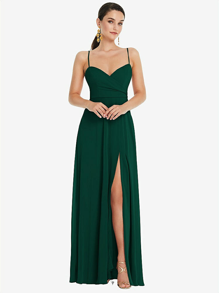 【STYLE: LB036】Adjustable Strap Wrap Bodice Maxi Dress with Front Slit 【COLOR: Hunter Green】