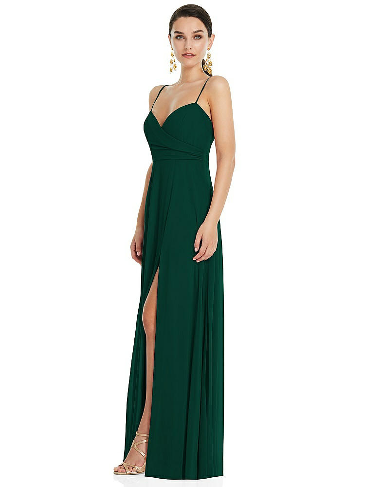 【STYLE: LB036】Adjustable Strap Wrap Bodice Maxi Dress with Front Slit 【COLOR: Hunter Green】