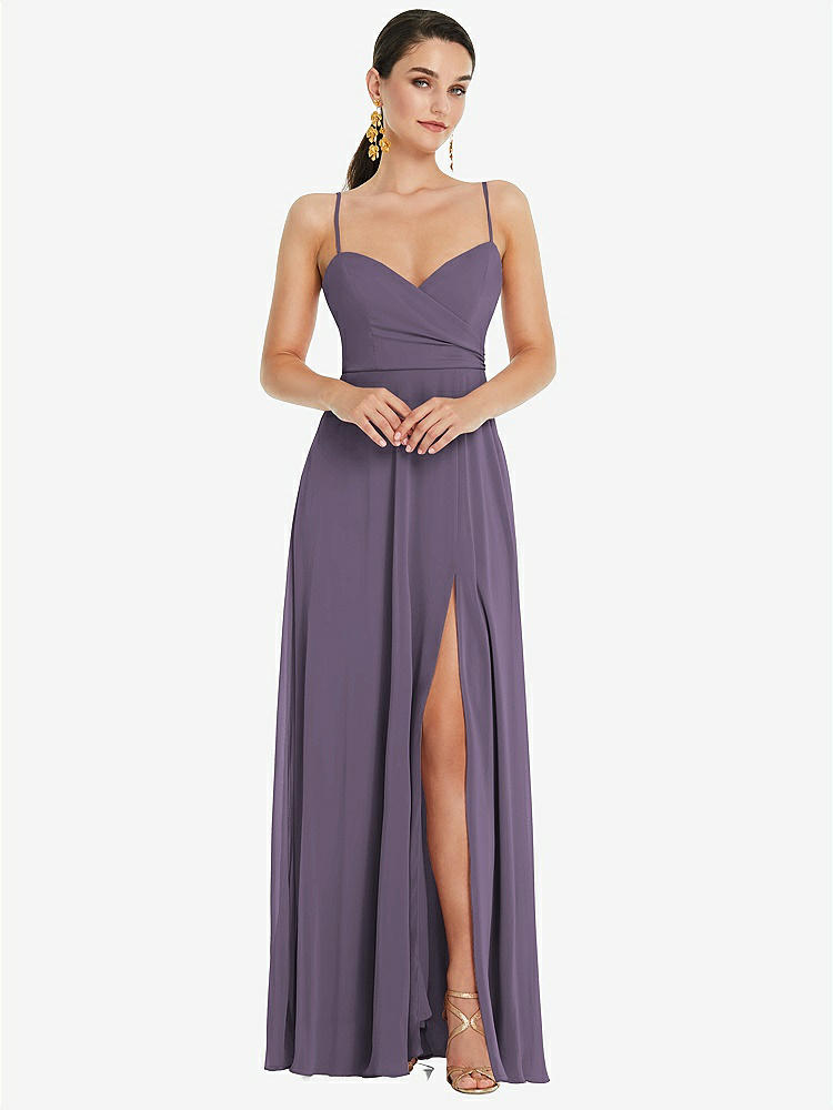 【STYLE: LB036】Adjustable Strap Wrap Bodice Maxi Dress with Front Slit 【COLOR: Lavender】