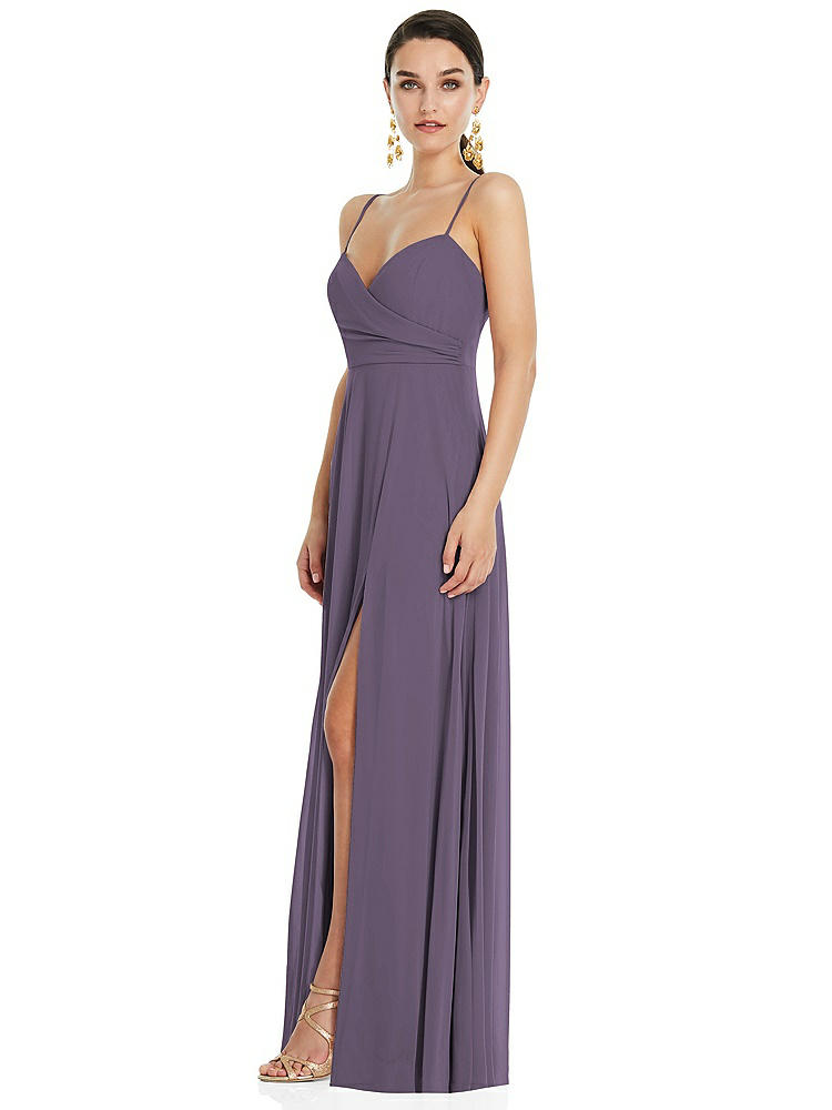 【STYLE: LB036】Adjustable Strap Wrap Bodice Maxi Dress with Front Slit 【COLOR: Lavender】