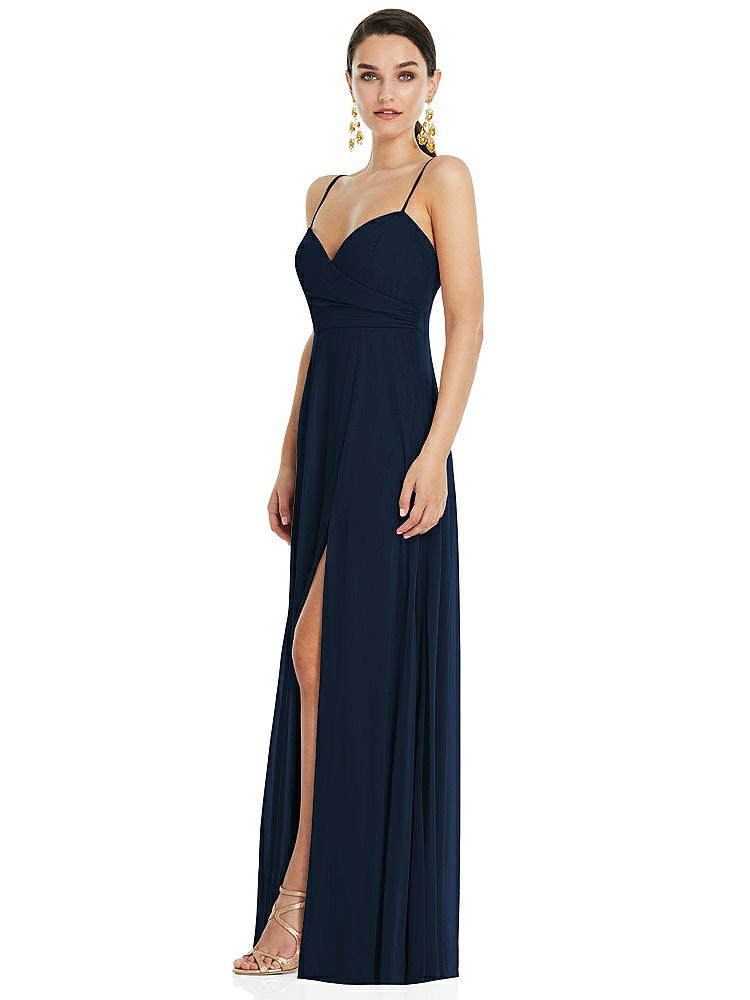 【STYLE: LB036】Adjustable Strap Wrap Bodice Maxi Dress with Front Slit 【COLOR: Midnight Navy】