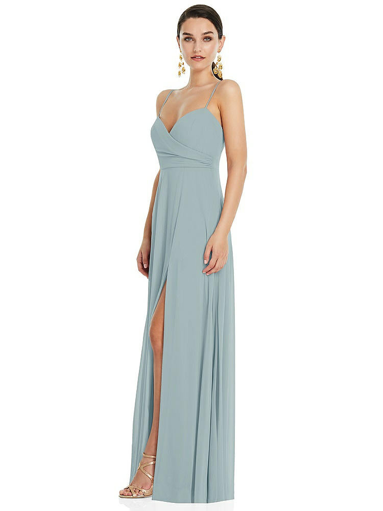 【STYLE: LB036】Adjustable Strap Wrap Bodice Maxi Dress with Front Slit 【COLOR: Morning Sky】