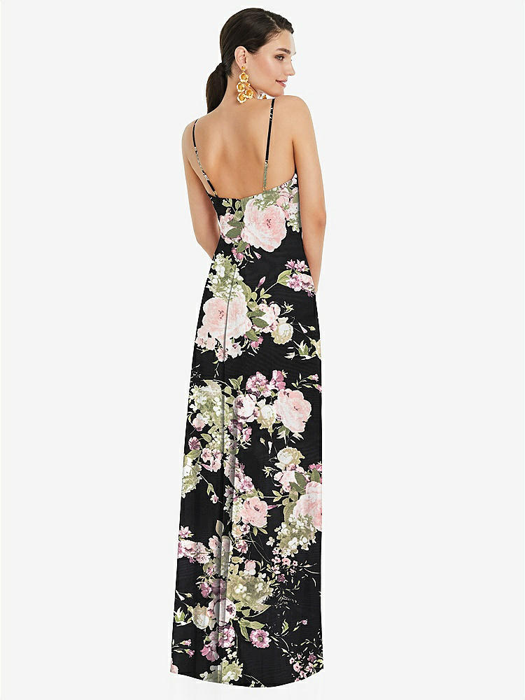 【STYLE: LB036】Adjustable Strap Wrap Bodice Maxi Dress with Front Slit 【COLOR: Noir Garden】