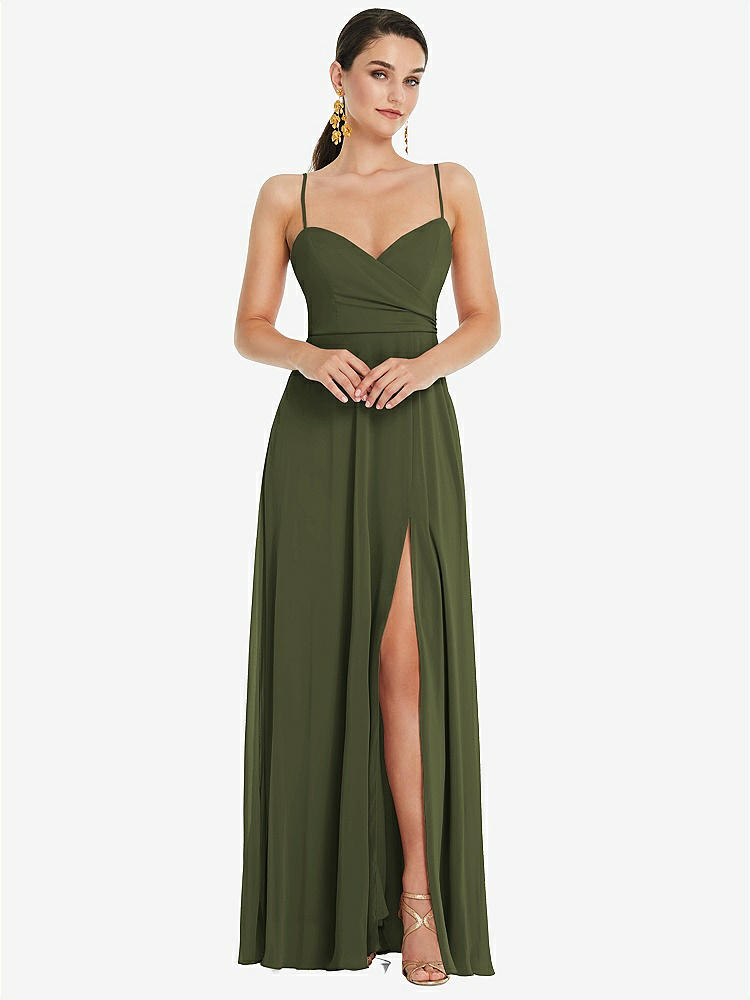 【STYLE: LB036】Adjustable Strap Wrap Bodice Maxi Dress with Front Slit 【COLOR: Olive Green】