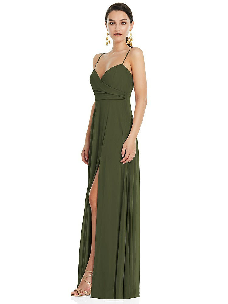 【STYLE: LB036】Adjustable Strap Wrap Bodice Maxi Dress with Front Slit 【COLOR: Olive Green】