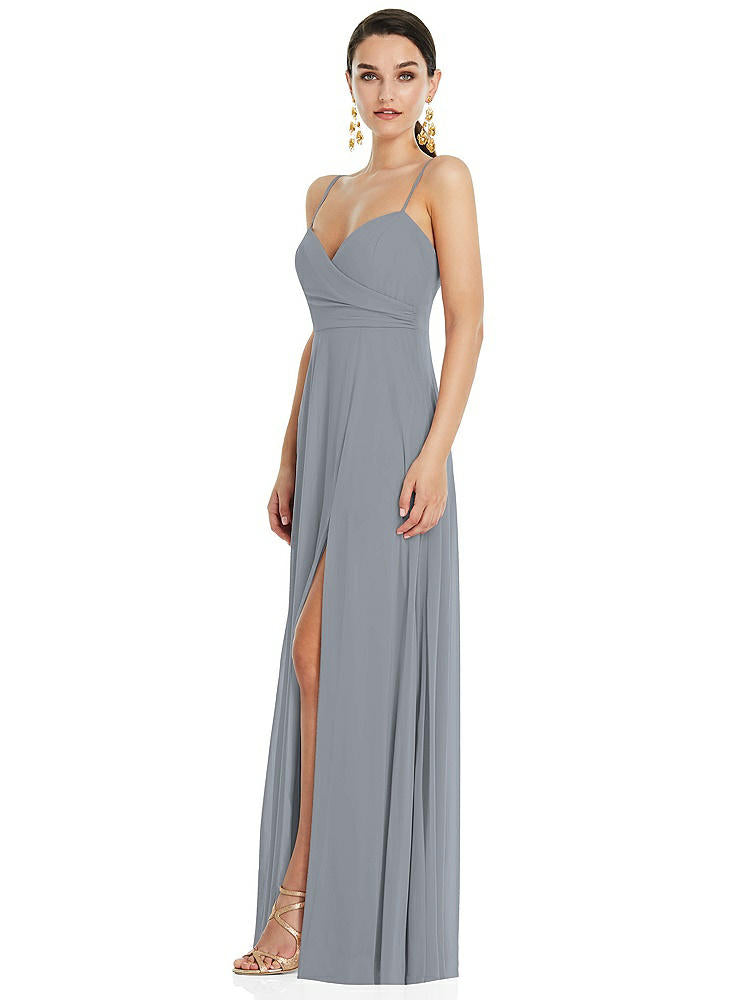 【NEW】【STYLE: LB036】調整可能 ストラップ ラップ ボディス マキシ ドレス 前面 スリット 【COLOR: Platinum】【SIZE: 00-30W】