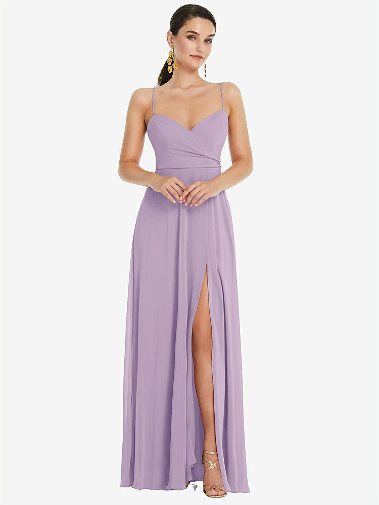 【STYLE: LB036】Adjustable Strap Wrap Bodice Maxi Dress with Front Slit 【COLOR: Pale Purple】