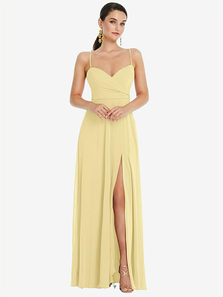 【STYLE: LB036】Adjustable Strap Wrap Bodice Maxi Dress with Front Slit 【COLOR: Pale Yellow】
