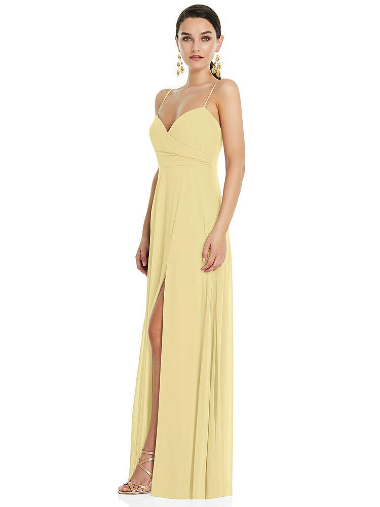 【STYLE: LB036】Adjustable Strap Wrap Bodice Maxi Dress with Front Slit 【COLOR: Pale Yellow】