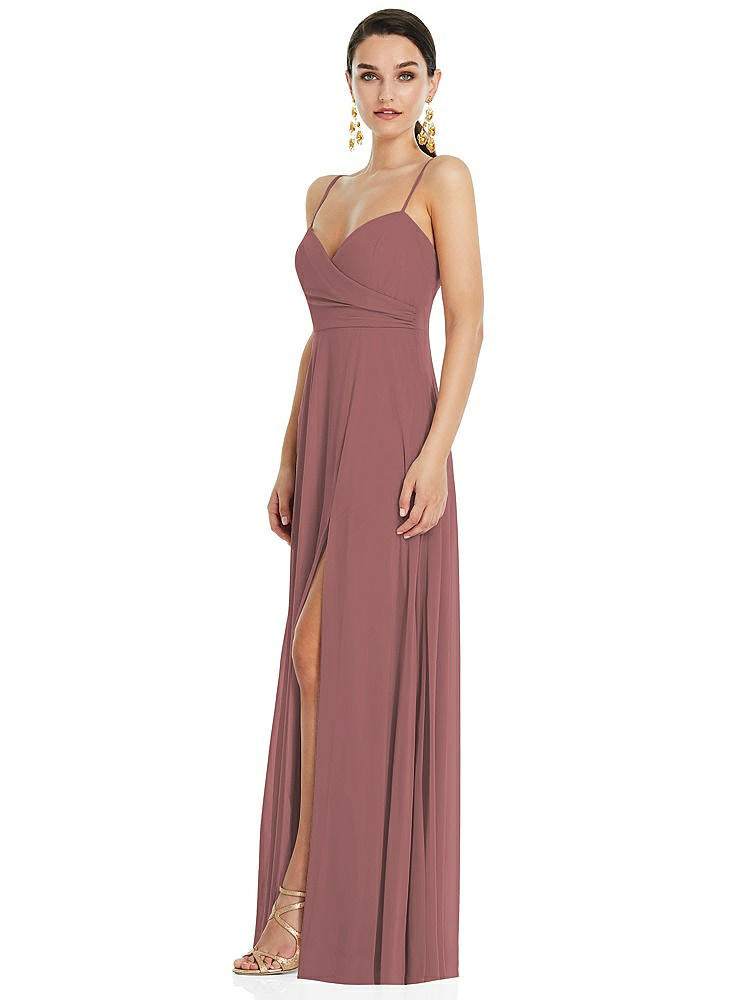 【STYLE: LB036】Adjustable Strap Wrap Bodice Maxi Dress with Front Slit 【COLOR: Rosewood】
