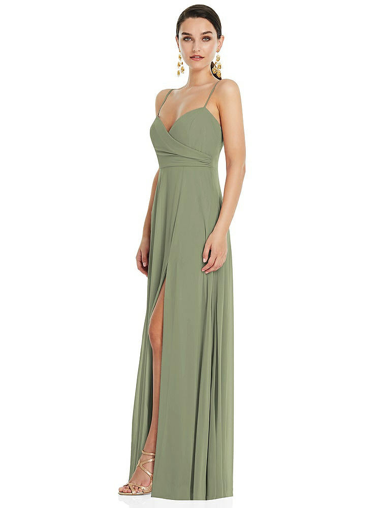 【STYLE: LB036】Adjustable Strap Wrap Bodice Maxi Dress with Front Slit 【COLOR: Sage】