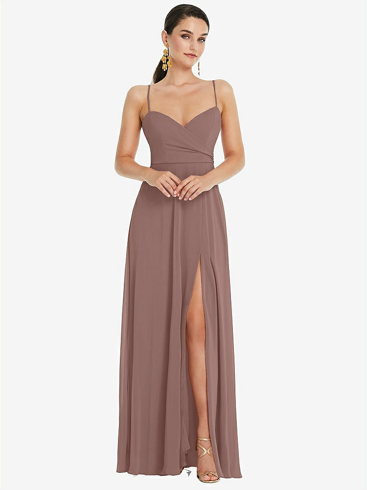 【STYLE: LB036】Adjustable Strap Wrap Bodice Maxi Dress with Front Slit 【COLOR: Sienna】