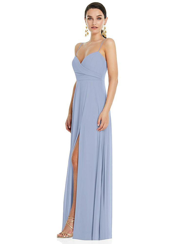 【STYLE: LB036】Adjustable Strap Wrap Bodice Maxi Dress with Front Slit 【COLOR: Sky Blue】
