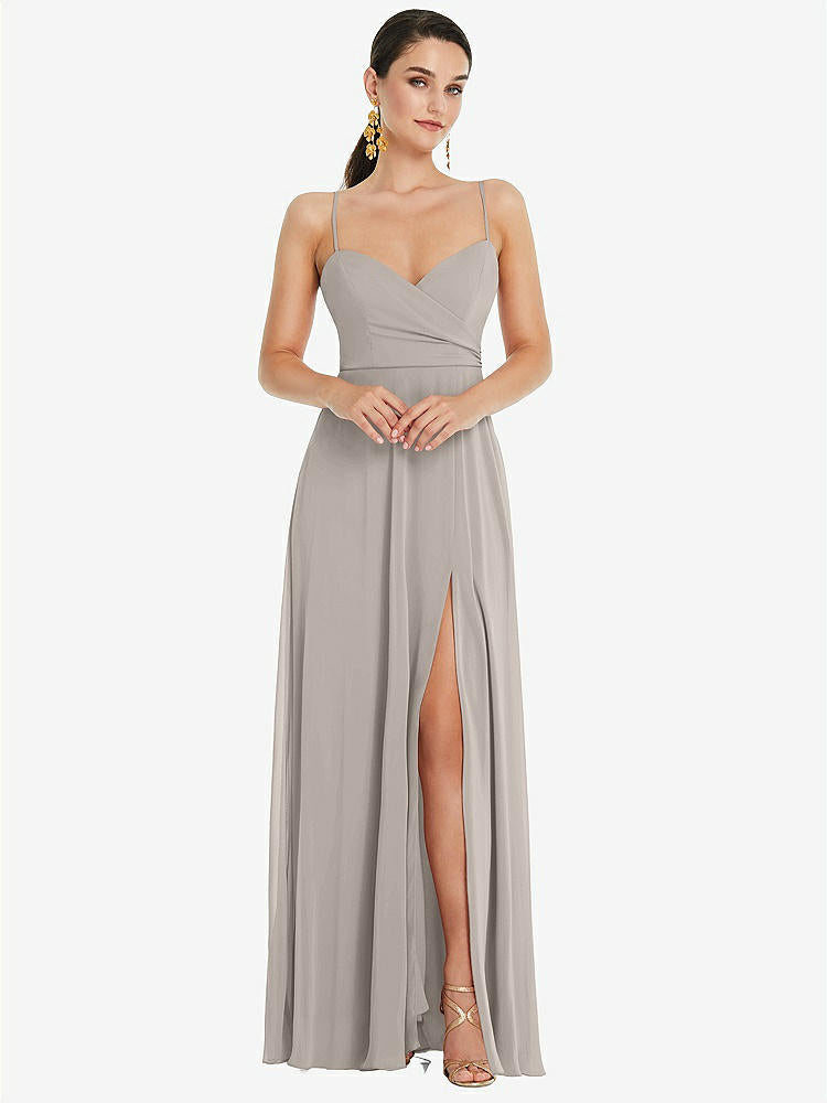 【STYLE: LB036】Adjustable Strap Wrap Bodice Maxi Dress with Front Slit 【COLOR: Taupe】