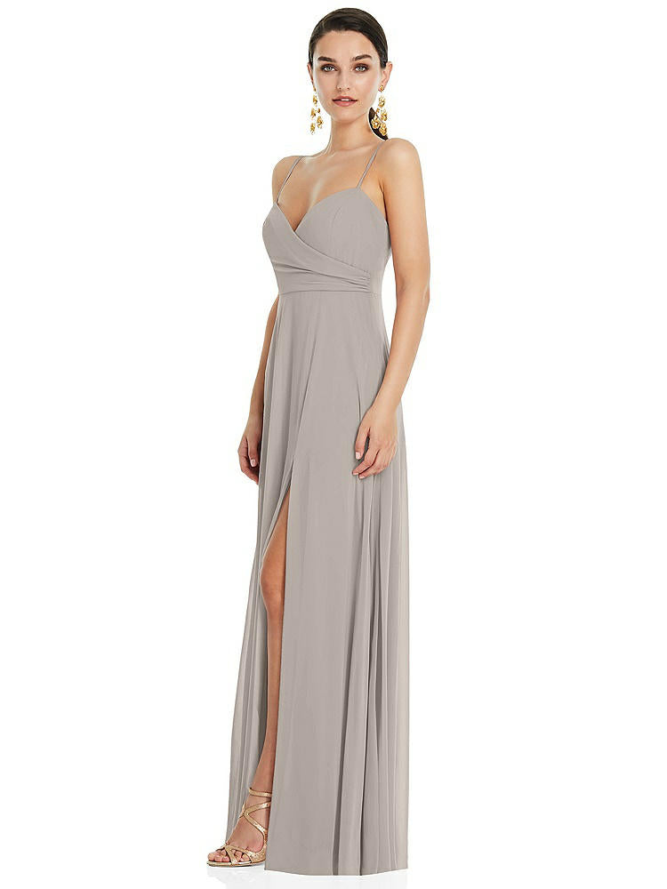 【STYLE: LB036】Adjustable Strap Wrap Bodice Maxi Dress with Front Slit 【COLOR: Taupe】