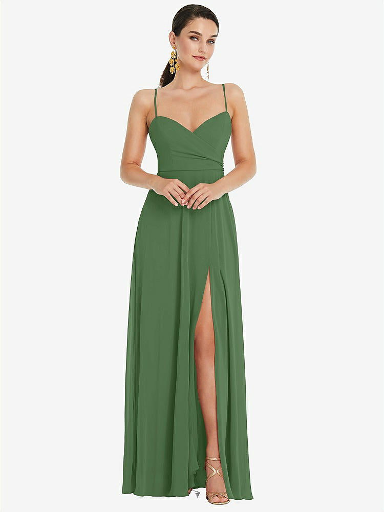 【STYLE: LB036】Adjustable Strap Wrap Bodice Maxi Dress with Front Slit 【COLOR: Vineyard Green】