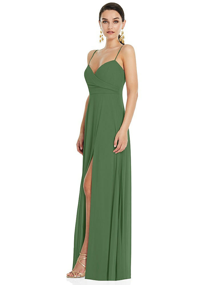 【STYLE: LB036】Adjustable Strap Wrap Bodice Maxi Dress with Front Slit 【COLOR: Vineyard Green】