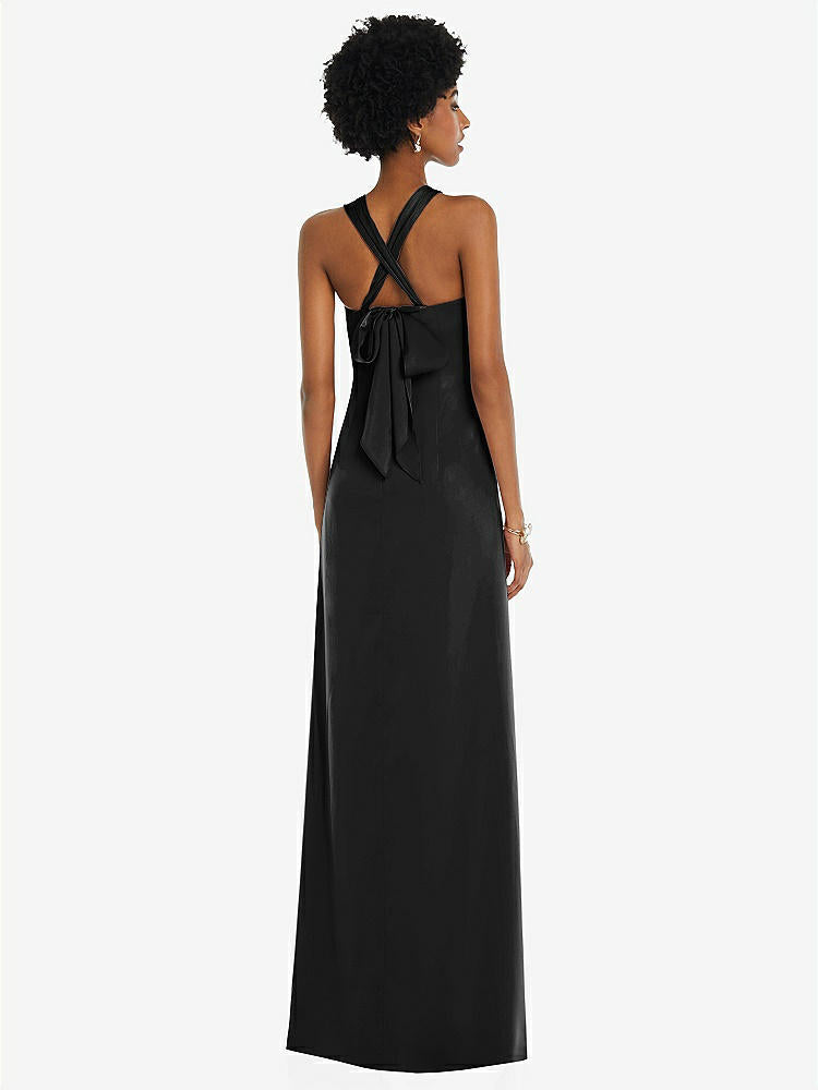 【STYLE: 3110】Draped Satin Grecian Column Gown with Convertible Straps【COLOR: Black】