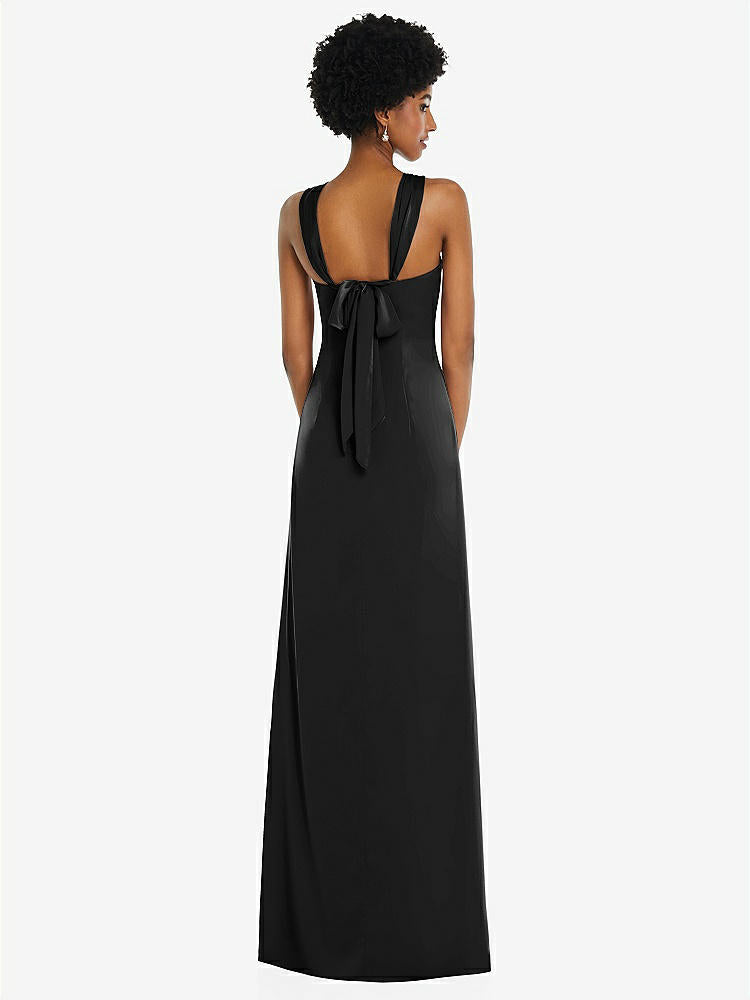 【STYLE: 3110】Draped Satin Grecian Column Gown with Convertible Straps【COLOR: Black】