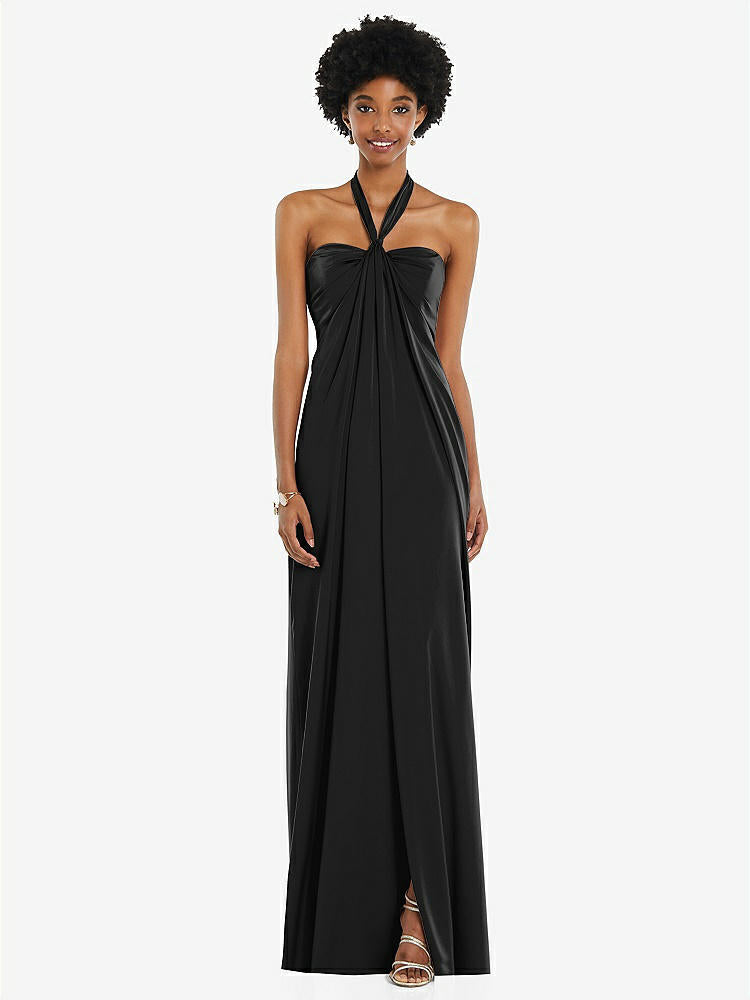 【STYLE: 3110】Draped Satin Grecian Column Gown with Convertible Straps【COLOR: Black】
